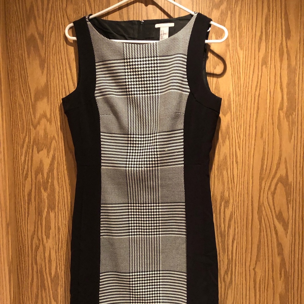 H&M Black Dress with Black-and-White Plaid Center Panel - Sleeveless Midi